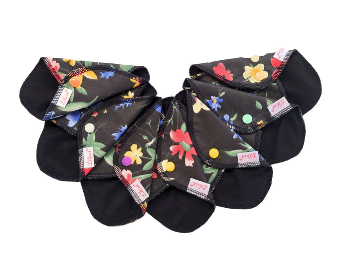 7 бр. Памучни превръзки тип Thong, черни, многократни, дишащи и водоустойчиви