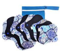 Зареди изображението от галерия, 6 бр. Памучни превръзки Син ориент, в комплект с чанта, многократни, дишащи и водоустойчиви 