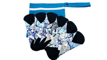 Зареди изображението от галерия, 6 бр. Памучни превръзки Син ориент, в комплект с чанта, многократни, дишащи и водоустойчиви 